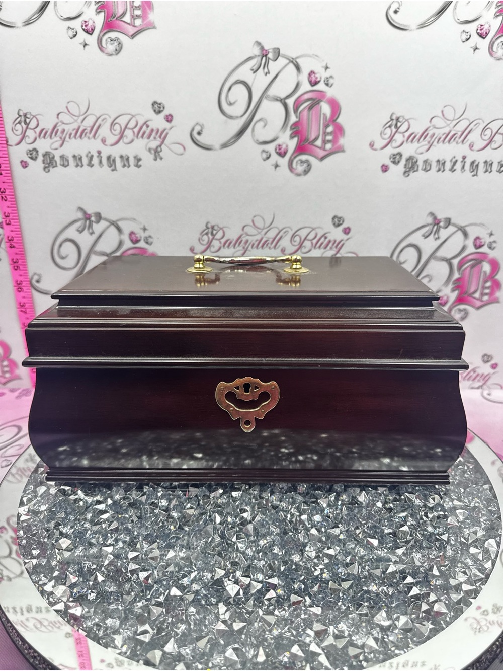 Vintage jewelry box Classic Dark Brown Wooden dual removable layer with key